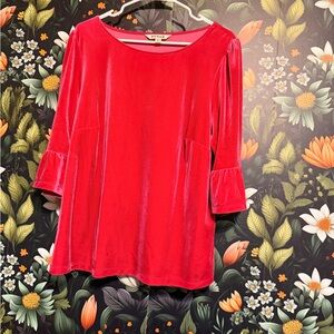 Boden Pink Velvet Blouse with Ruffled Sleeves